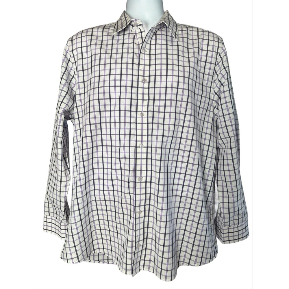 NICK GRAHAM Shirt Mens XL ( 17-17.5) Modern Fit Purple Plaid Button Up